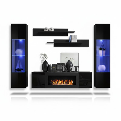 Designer black wall unit wooden furniture hanging display cabinet luxury sideboard wall shelves