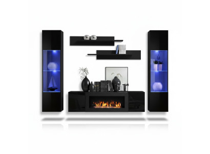 Designer black wall unit wooden furniture hanging display cabinet luxury sideboard wall shelves