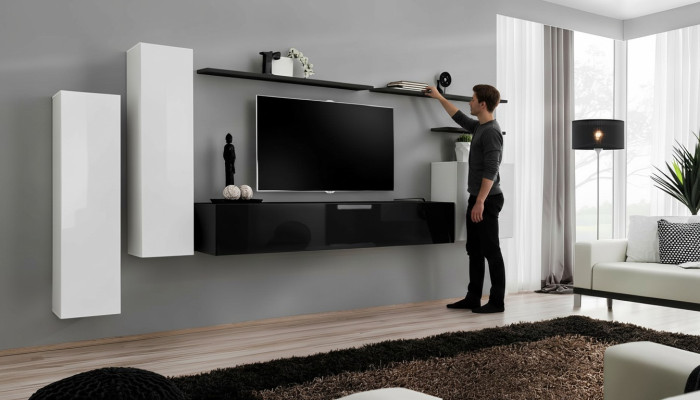 Wall unit cabinet, wardrobe, TV stand, sideboard, shelf, living room furniture.