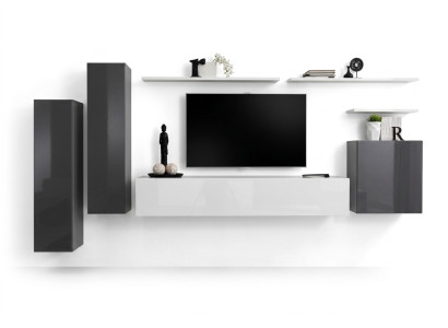 Living room wall unit, gray furniture, living room designer luxury TV stand, wood wall shelf complete