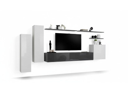 Set 7 pcs Living Room TV Stand Cabinet Wall Cabinet Wall Unit Wood Modern Furniture