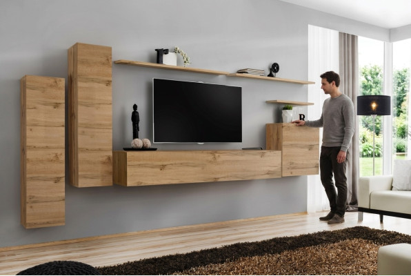 Brown wall unit living room furniture modern wall shelves designer style new TV stand
