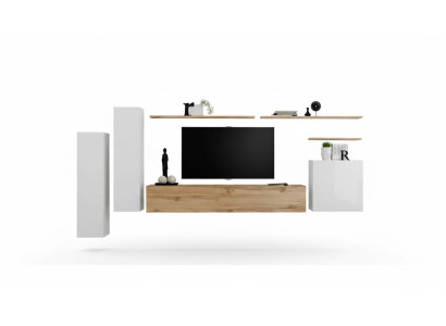 Designer wall unit and wall shelf set 7-piece luxury modern living room furniture