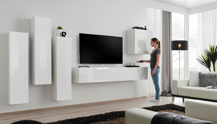 Living room set luxury white wall unit wooden furniture TV stand