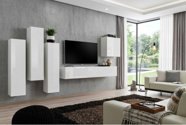 Living room set luxury white wall unit wooden furniture TV stand