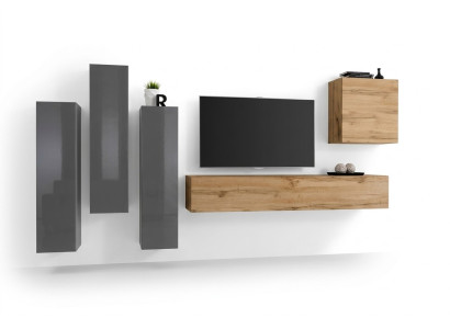 Modern living room wall unit set, 5-piece, gray wooden furniture, cabinet, TV stand, new