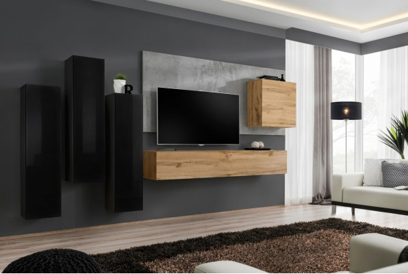 Black Living Room Complete Set Sideboard TV Cabinet Wall Decor Luxury Furniture