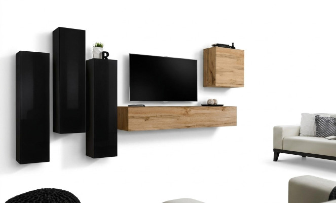Black Living Room Complete Set Sideboard TV Cabinet Wall Decor Luxury Furniture