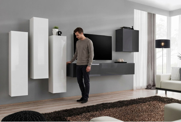 Living room set complete with sofa wall unit gray sideboard TV stand wall cabinet