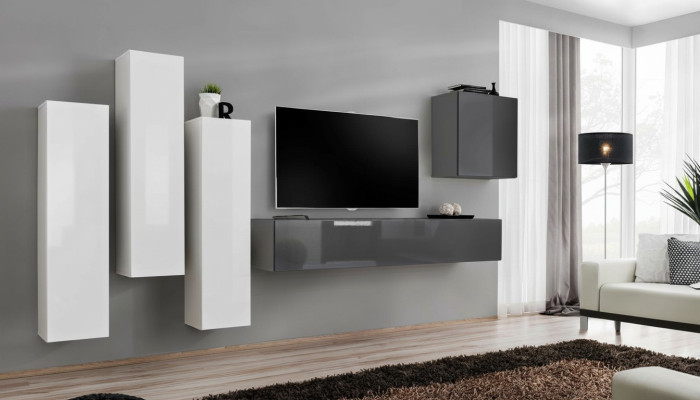 Living room set complete with sofa wall unit gray sideboard TV stand wall cabinet