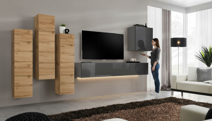Luxury Set Wall Unit 5-piece. Living Room Furniture RTV Wall Cabinet Gray Furniture