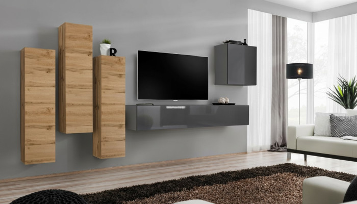 Luxury Set Wall Unit 5-piece. Living Room Furniture RTV Wall Cabinet Gray Furniture