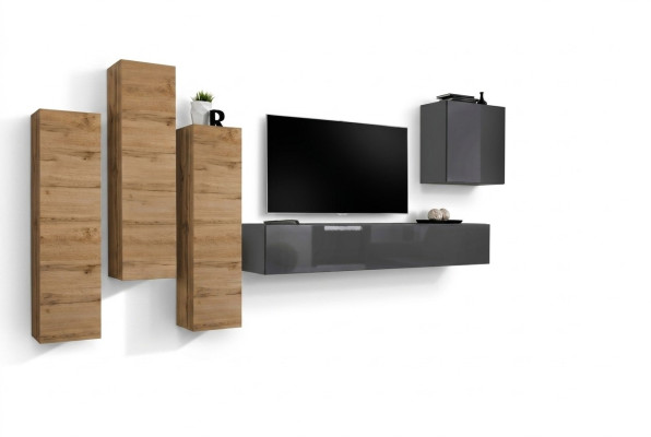 Luxury Set Wall Unit 5-piece. Living Room Furniture RTV Wall Cabinet Gray Furniture