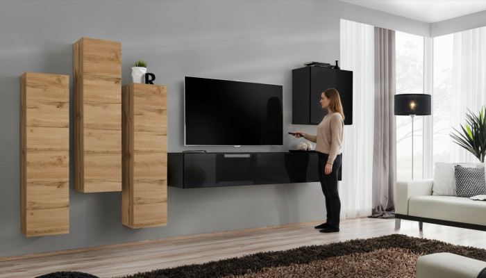 Wall unit, wall cabinet, TV furniture, living room furnishing, TV stand, modern black