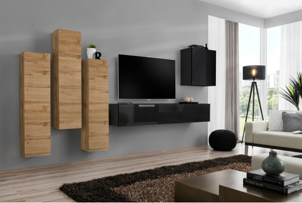 Wall unit, wall cabinet, TV furniture, living room furnishing, TV stand, modern black