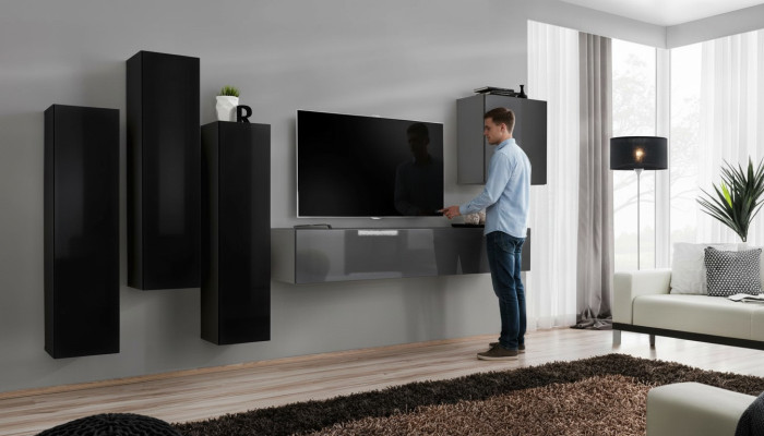 Gray TV stand sideboard luxury wall unit living room furniture modern complete