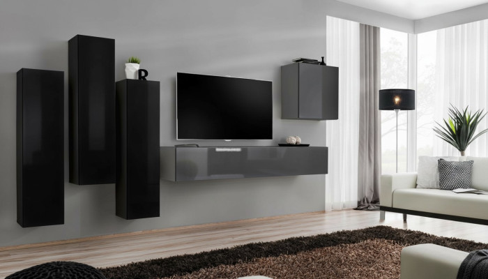 Gray TV stand sideboard luxury wall unit living room furniture modern complete
