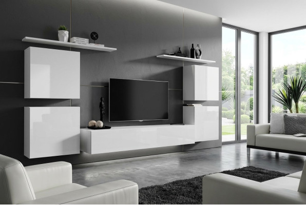 Complete Set 7-piece White Living Room Wall Unit Luxury Furnishings Modern TV Stand