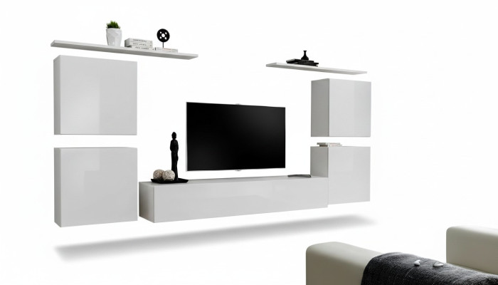 Complete Set 7-piece White Living Room Wall Unit Luxury Furnishings Modern TV Stand