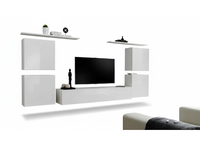 Complete Set 7-piece White Living Room Wall Unit Luxury Furnishings Modern TV Stand