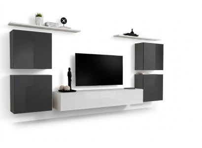 Living Room White Wall Unit Set Wall Shelf TV Stand Wooden Furniture 2x Display Cabinet Wall Unit