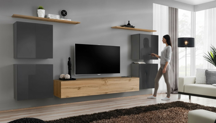 Luxury Wall Unit Complete 7-Piece Designer Wall Shelf Living Room Brown TV Stand