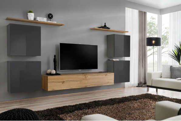 Luxury Wall Unit Complete 7-Piece Designer Wall Shelf Living Room Brown TV Stand