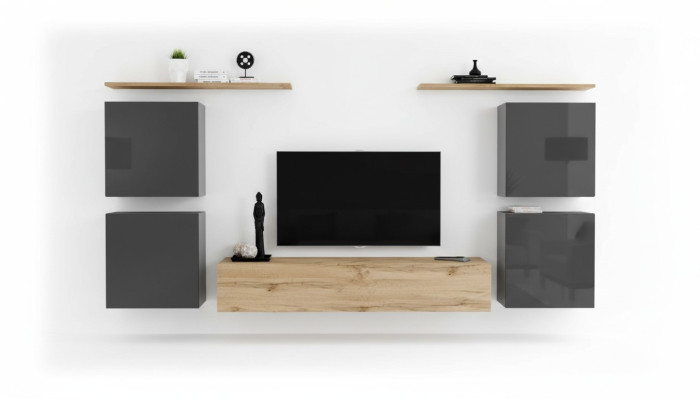 Luxury Wall Unit Complete 7-Piece Designer Wall Shelf Living Room Brown TV Stand