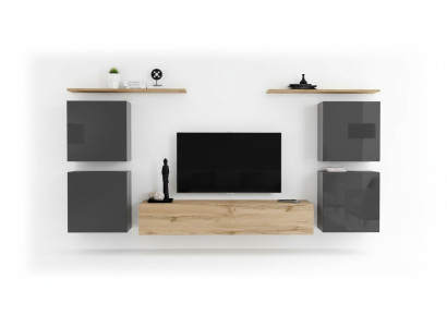 Luxury Wall Unit Complete 7-Piece Designer Wall Shelf Living Room Brown TV Stand