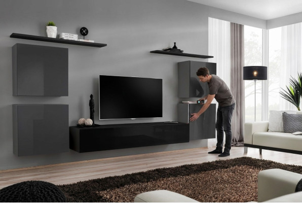 7-piece luxury living room wall unit set wood wall shelf furniture new