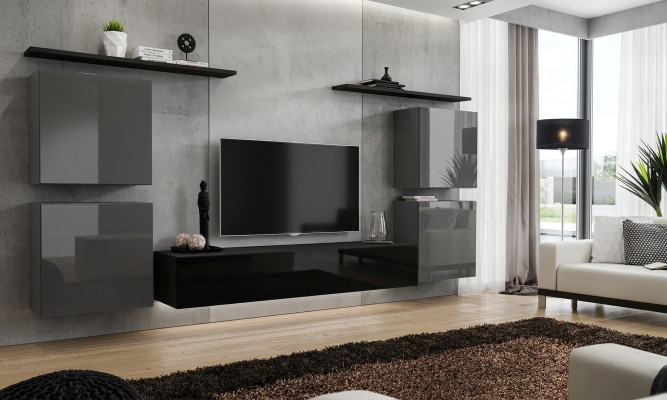 7-piece luxury living room wall unit set wood wall shelf furniture new