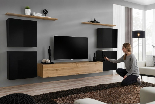 Wall unit, cabinet, wall shelf, wood living room furniture, TV stand, design sideboard.