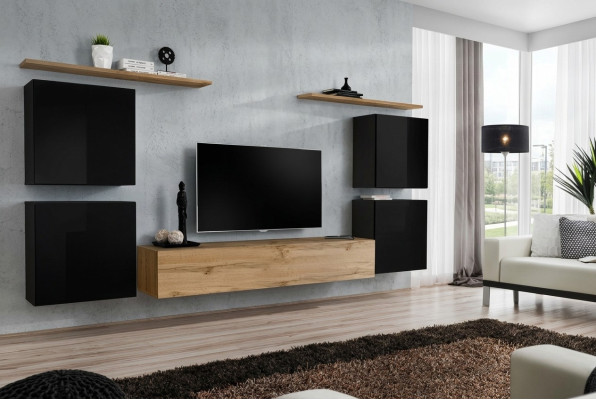 Wall unit, cabinet, wall shelf, wood living room furniture, TV stand, design sideboard.