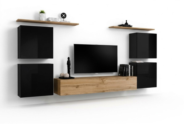 Wall unit, cabinet, wall shelf, wood living room furniture, TV stand, design sideboard.