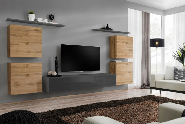 Wooden furniture wall unit living room gray wall shelf luxury furnishing new