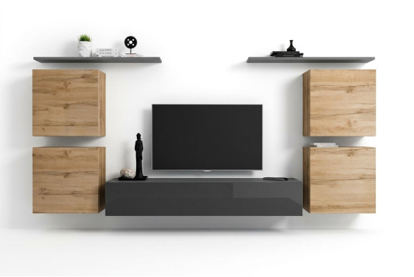 Wooden furniture wall unit living room gray wall shelf luxury furnishing new