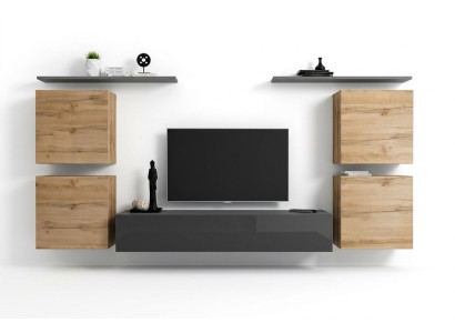 Wooden furniture wall unit living room gray wall shelf luxury furnishing new
