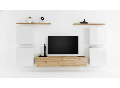 Set of 7 pieces Luxury New Living Room Set Brown TV Stand Wall Cabinet Wood