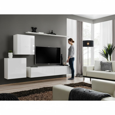 Luxury white living room wall molded cabinet furniture wall cabinet TV stand shelves
