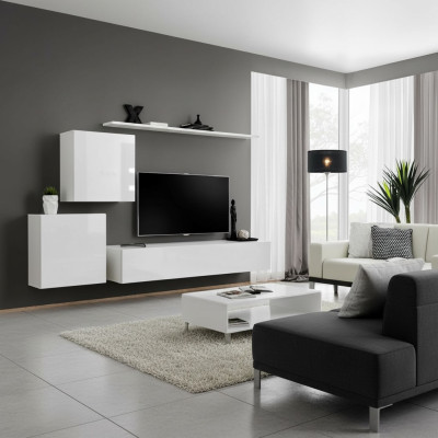 Luxury white living room wall molded cabinet furniture wall cabinet TV stand shelves
