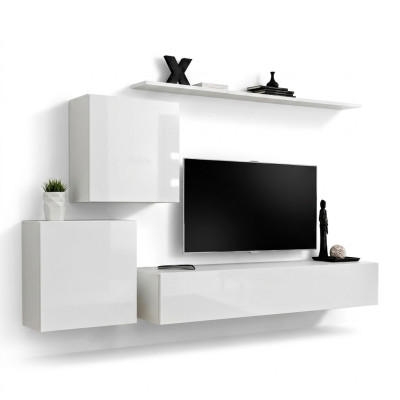 Luxury white living room wall molded cabinet furniture wall cabinet TV stand shelves