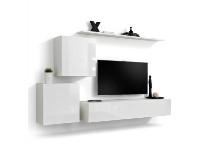 Luxury white living room wall molded cabinet furniture wall cabinet TV stand shelves