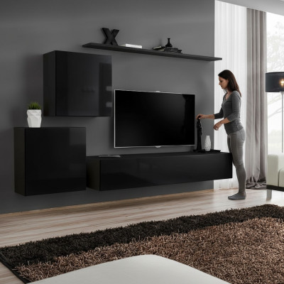 Wall unit living room set black sideboard wall shelves 4-piece set wall cabinet