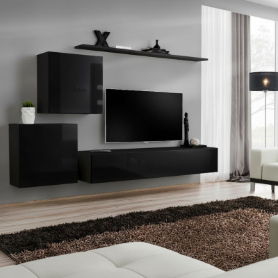 Wall unit living room set black sideboard wall shelves 4-piece set wall cabinet