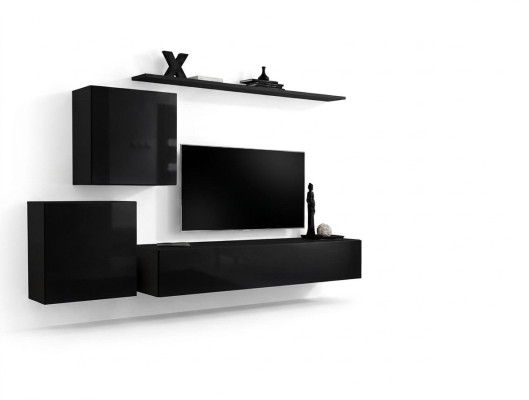 Wall unit living room set black sideboard wall shelves 4-piece set wall cabinet