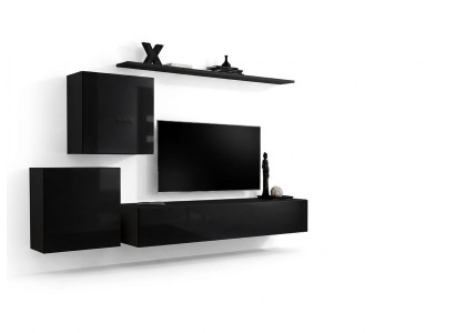 Wall unit living room set black sideboard wall shelves 4-piece set wall cabinet