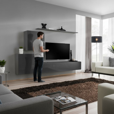 Living Room Modern Style Wall Units 4-Piece Set Sideboard Gray New Shelf