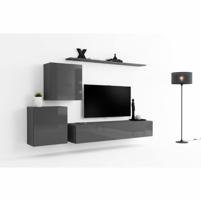Living Room Modern Style Wall Units 4-Piece Set Sideboard Gray New Shelf