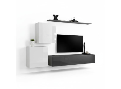 Living room wall unit set gray sideboard wall shelf 4-piece set designer wood new