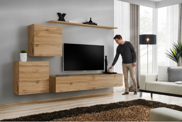 Wall unit TV stand living room set 4-piece living furniture modern living room wood